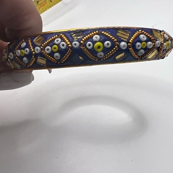 Vintage Ornate Blue-Purple Bangle With Beaded Detail - From India - Picture 5 of 6